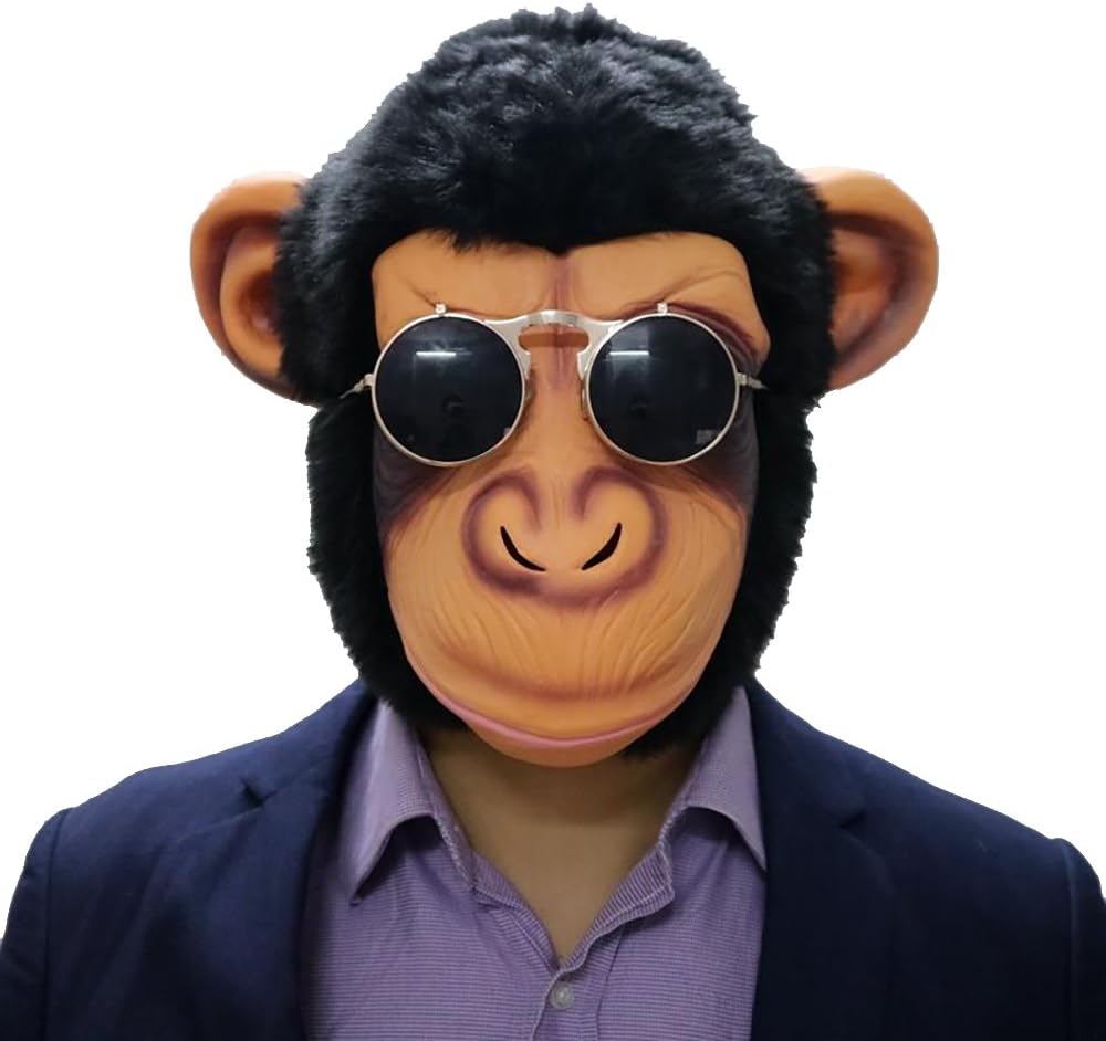Deluxe Novelty Cute Creepy Latex Rubber Chimp Monkey Orangutan Gorilla Head Mask Halloween Party Costume Decorations for Adult Men Women