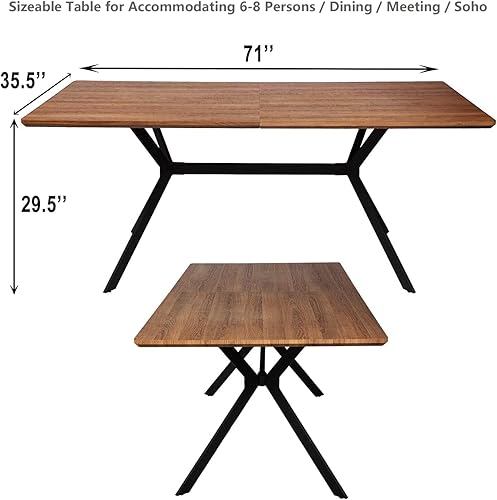 Miniatura 3 de Mesa de comedor rectangular de 71 pulgadas para 6 y 8 pulgadas, mesa de cocina de madera moderna de mediados de siglo con patas cruzadas de metal,