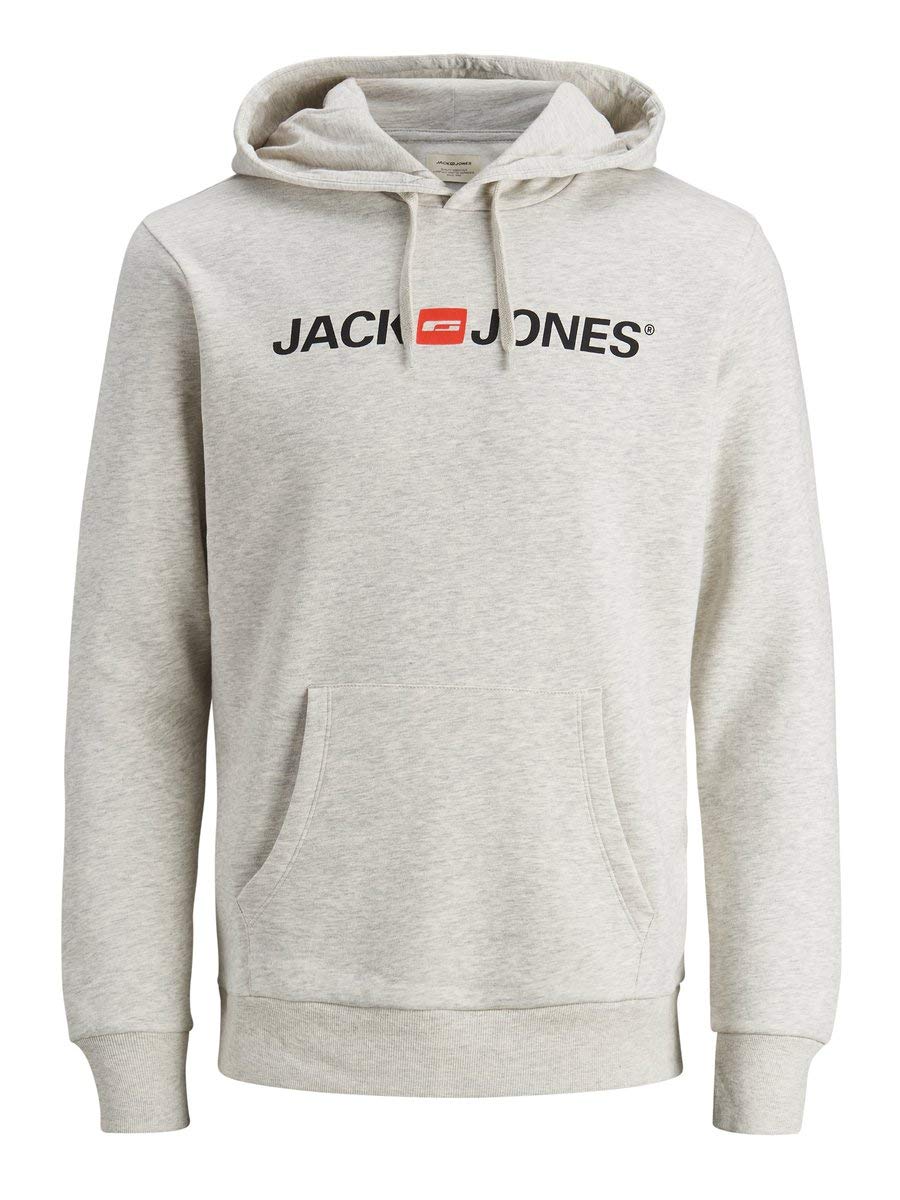 Jack & Jones Men's White Melange Hoodie With Logo, Medium