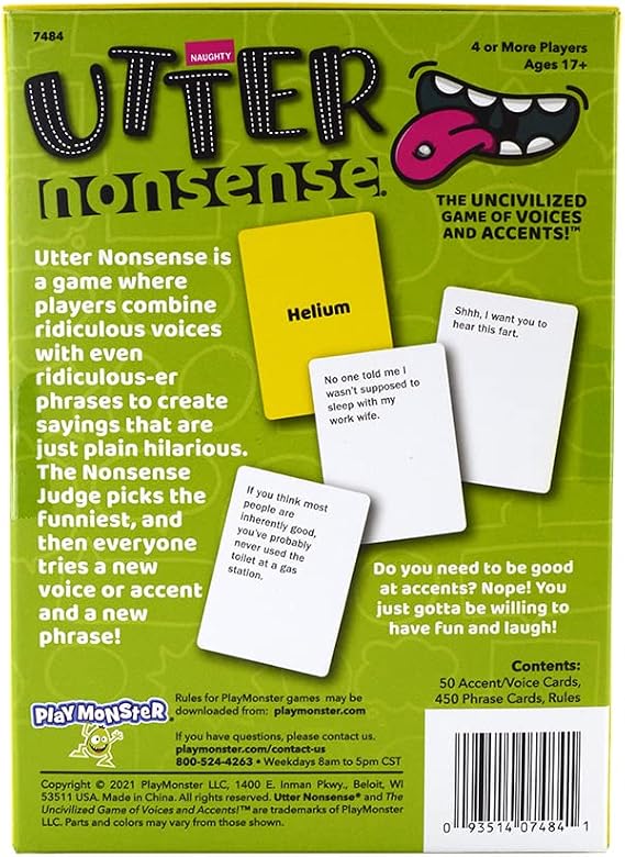 PlayMonster Utter Nonsense Naughty Edition - Çılgın Sesler ve Vurgu Oyunu - Yetişkin Versiyonu - Yetişkin İçerik - 17+