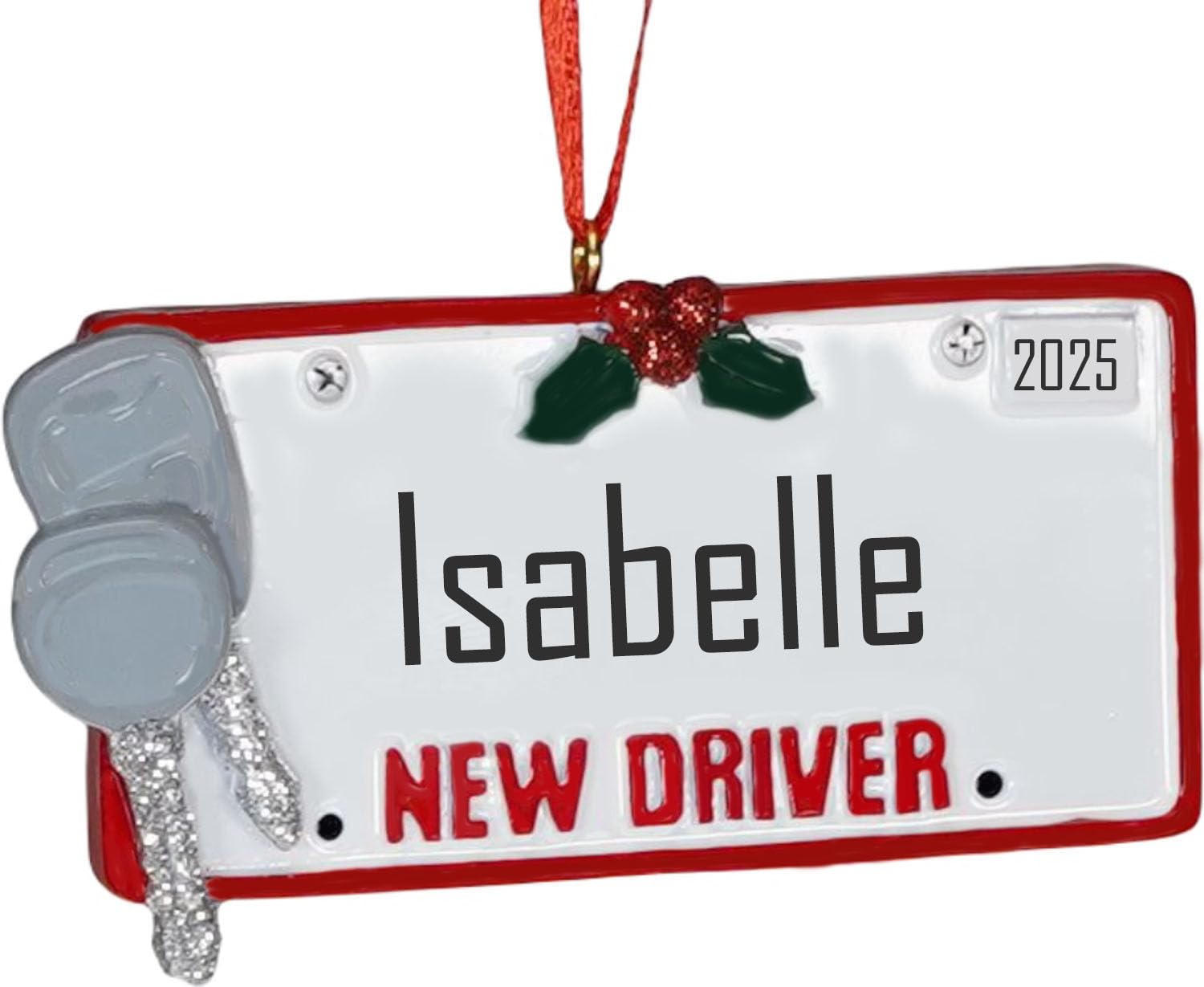 New Car Christmas Ornament Drivers License Plate Tag and Car Keys Holiday Tree Decoration Personalized with Custom Name
