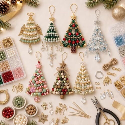 DIY Christmas Tree Beaded Ornament Kit, Beginner-Friendly Beaded Christmas Tree Making Kit, Three-Dimensional Beadwork Xmas Decor Craft Kit with Instruction Sheet, for Craft Lover Family (#F) - Image 4