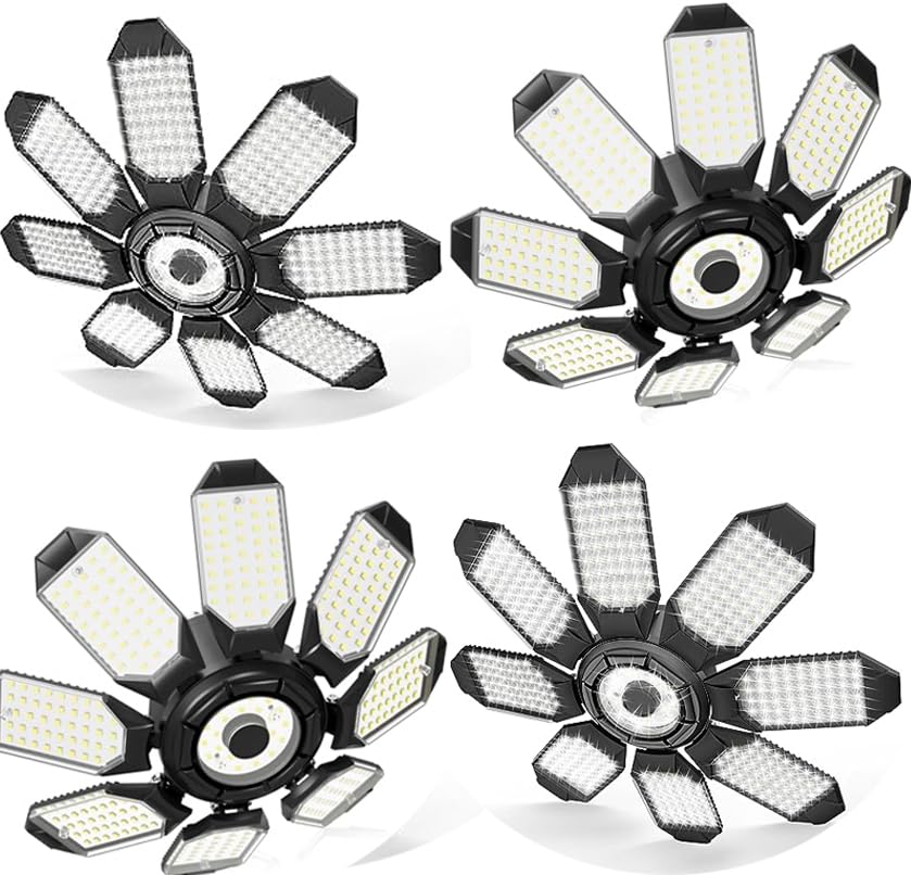 SKRYUU Wall Light - 4 Pack, with 8+1 Deformable Panels, LED Light Bulbs 300 Watt Equivalent, Bright Lighting, LED Shop Lights for Garage Base Basement Workshop Warehouse Attic for E26/E27 (4)