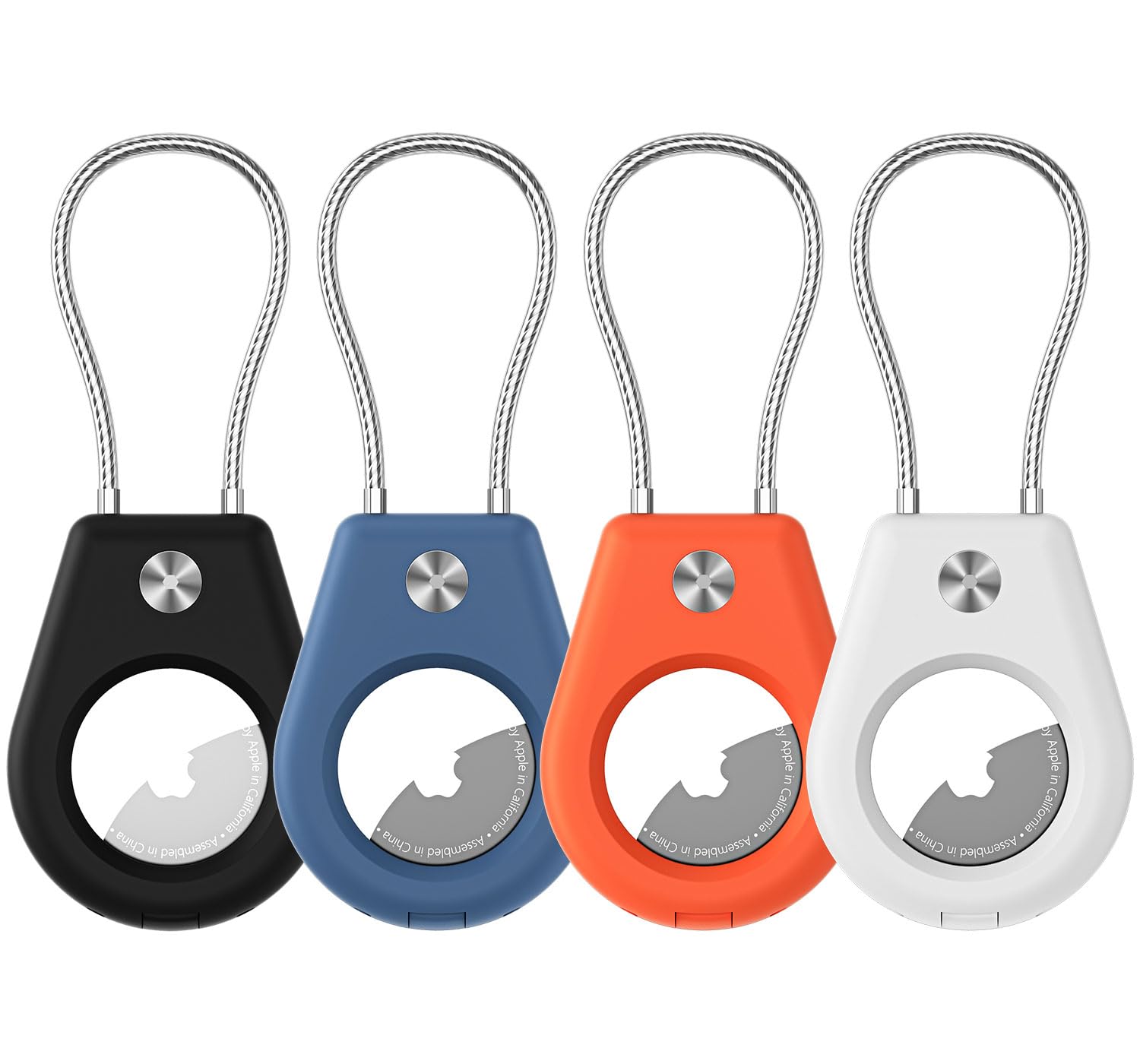 Lot de 4 supports AirTag [1ère/2e génération] avec verrou de câble en acier, antivol pour porte-étiquette Air Tag pour bagages, collier de chien, porte-clés, incassable pour animal domestique (noir