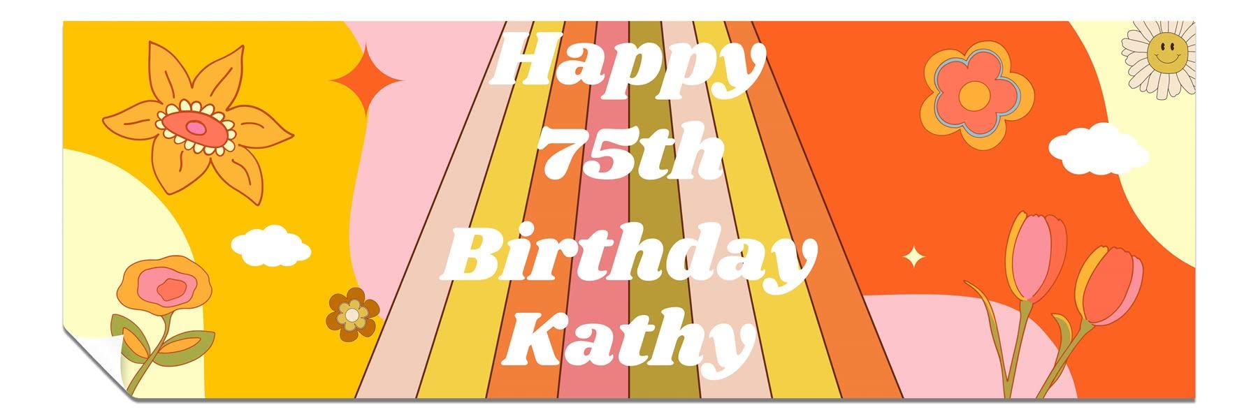 Personalised Birthday Banners - Happy Birthday Banners for Men & Women - HD Printed Banner Decorations for Him or Her - Party Wall Banner Hippy Retro 6ft x 2ft Large Banner