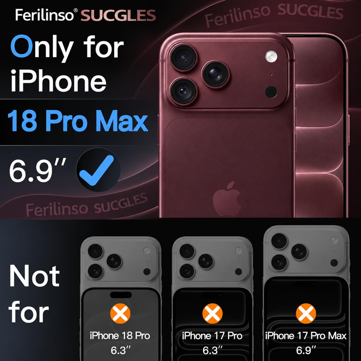 Ferilinso SUCGLES Camera Lens Protector for iPhone 18 Pro Max, 1-Pack, Dark Cherry Full Coverage 9H+ Tempered Glass, Matte Metal Plate, AR Coating, Scratch Resistant, Case Friendly — Amazon image 2