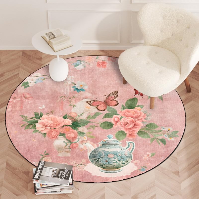 Tapis poils ras facile à nettoyer pour salon et cuisine florale