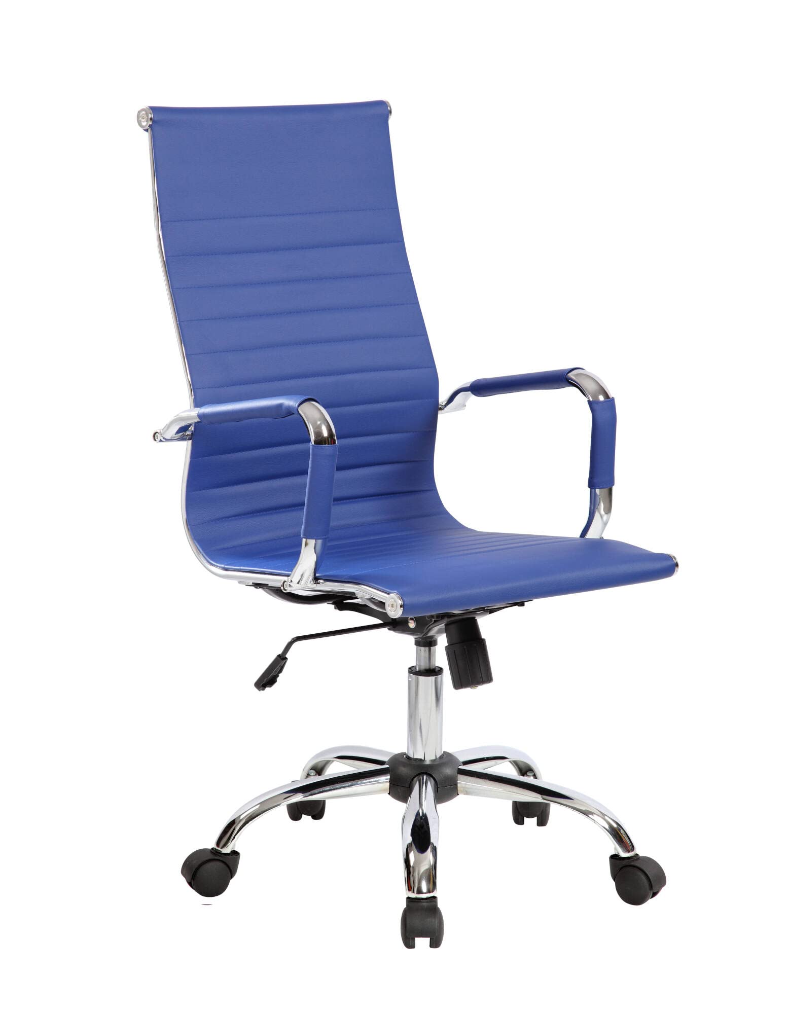 Dmora - Sedia da Ufficio Picton, Poltrona direzionale con braccioli, Sedia ergonomica da Ufficio, Blu, Cm 63x54h106/116