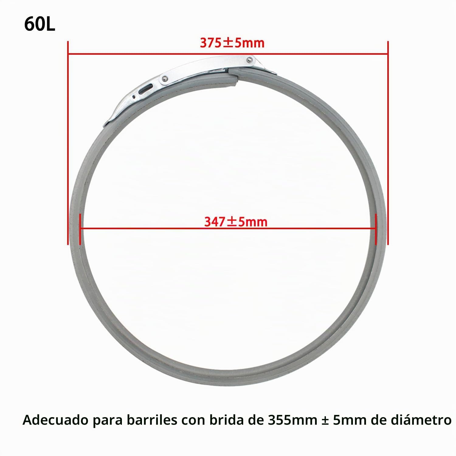 Abrazadera de seguridad para rápido cierre de abrazadera palanca metalica cierre ballesta para ancha bidones cubo sellado bidón plástico alimentario multiusos (plateado, 60L OD365mmID340mm)