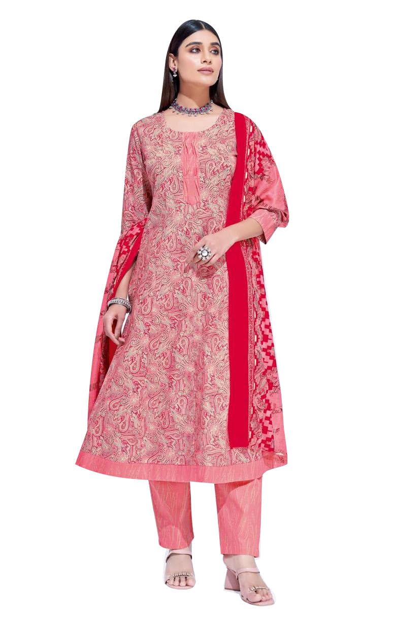 Tuniques évasées Kurta Anarkali avec pantalon et voile dupatta en coton pour femme - 4