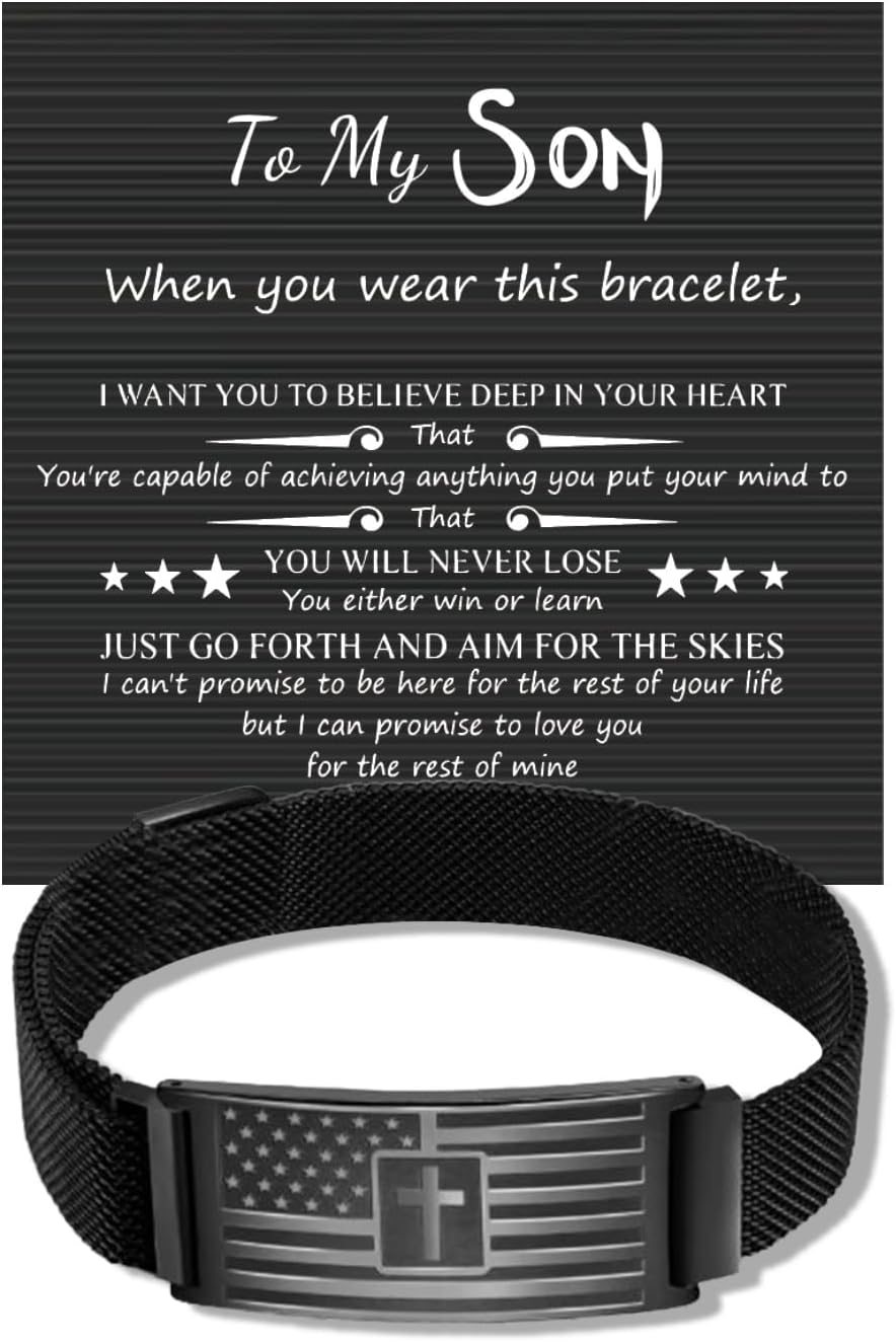 To My Son Bracelet from Mom Dad Mens Cross Bracelet Bible Verse Jesus Christian Bracelets Inspirational Birthday Gifts for Son