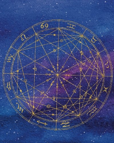 Gold Zodiac Wheel Galaxy Journal: 8 x 10 inch Bullet Journal - Blank Notebook, 1/4 inch Dot Grid with 160 Pages, Sturdy Matte Softcover Dotted Paper, ... Bound, Constellation Star map Astrology Cover