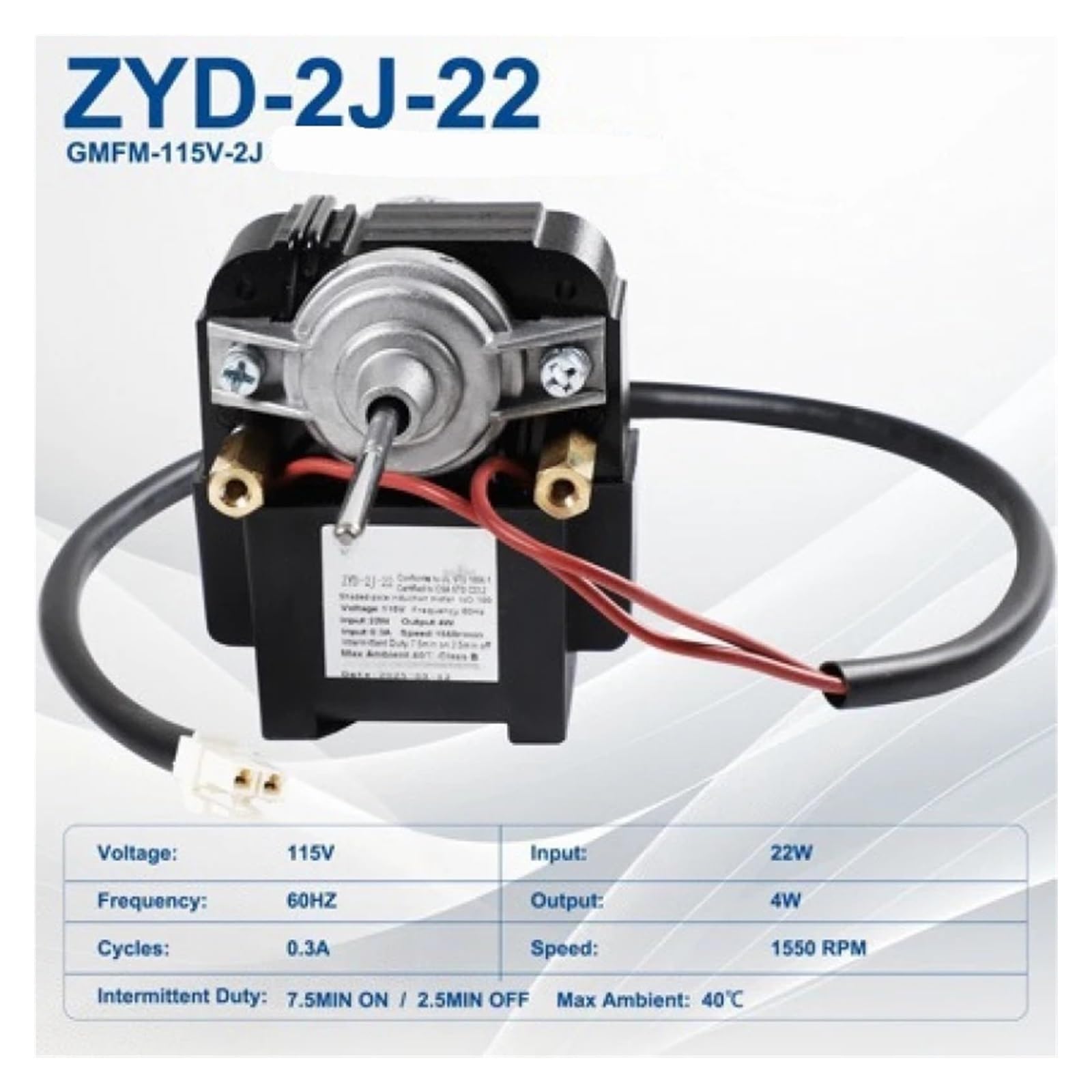 ZYD-2J-22 Motor De Ventilador De Refrigeración Para Refrigerador Ventilador De Congelador De Inducción De Polo Sombreado De 115 V, GMFM-115V-2J