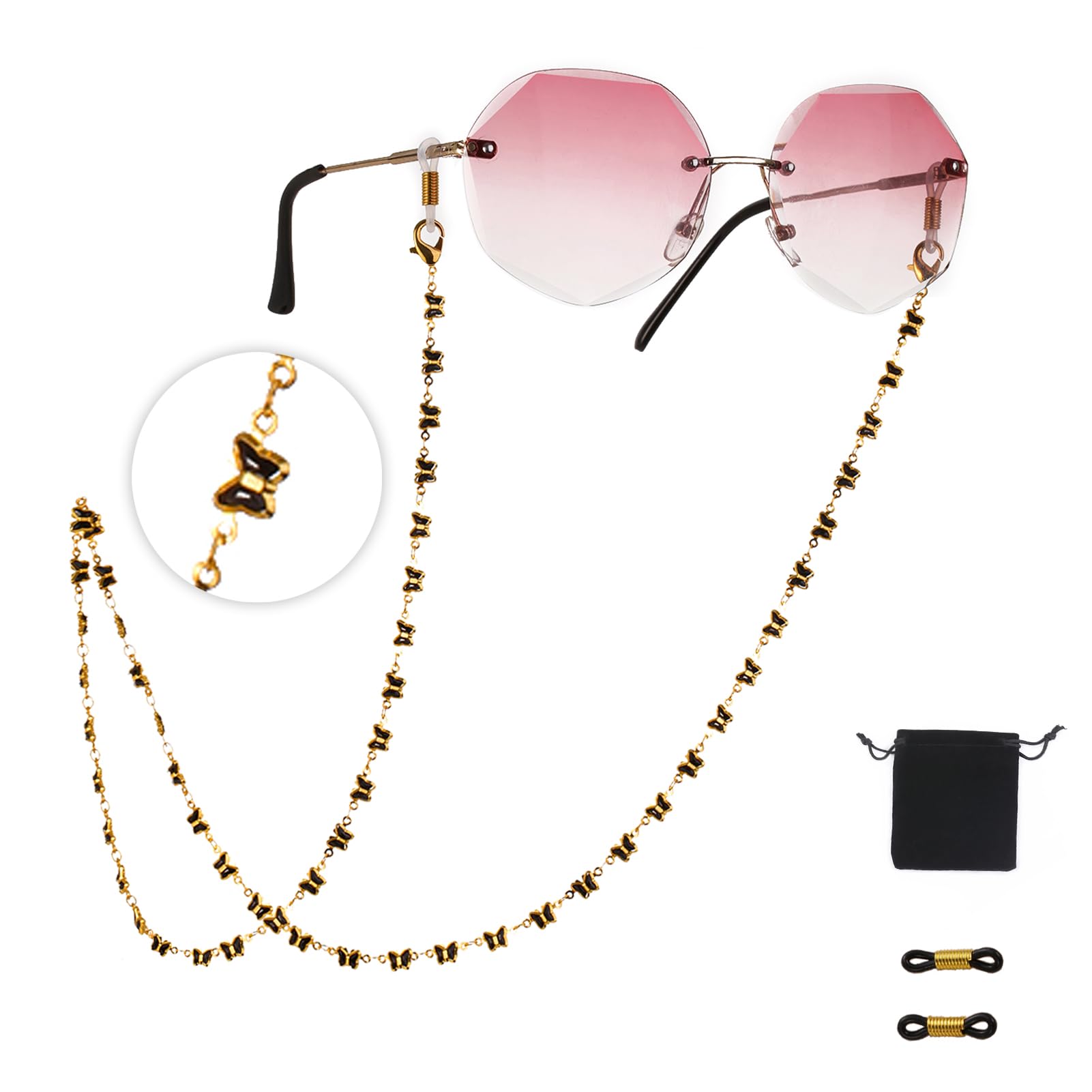 Dreamtimes Cadena de gafas para mujer, hecha a mano, con diseño de mariposa, para gafas, collar, máscara, cadenas para gafas