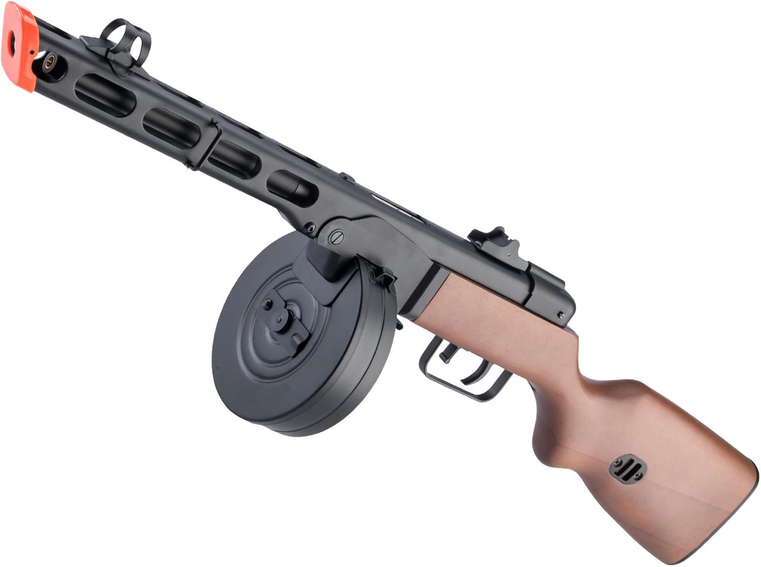 Evike Airsoft - 6mmProShop PPSH-41 Electric Blowback AEG Airsoft SMG w/Drum Mag and Real Wood