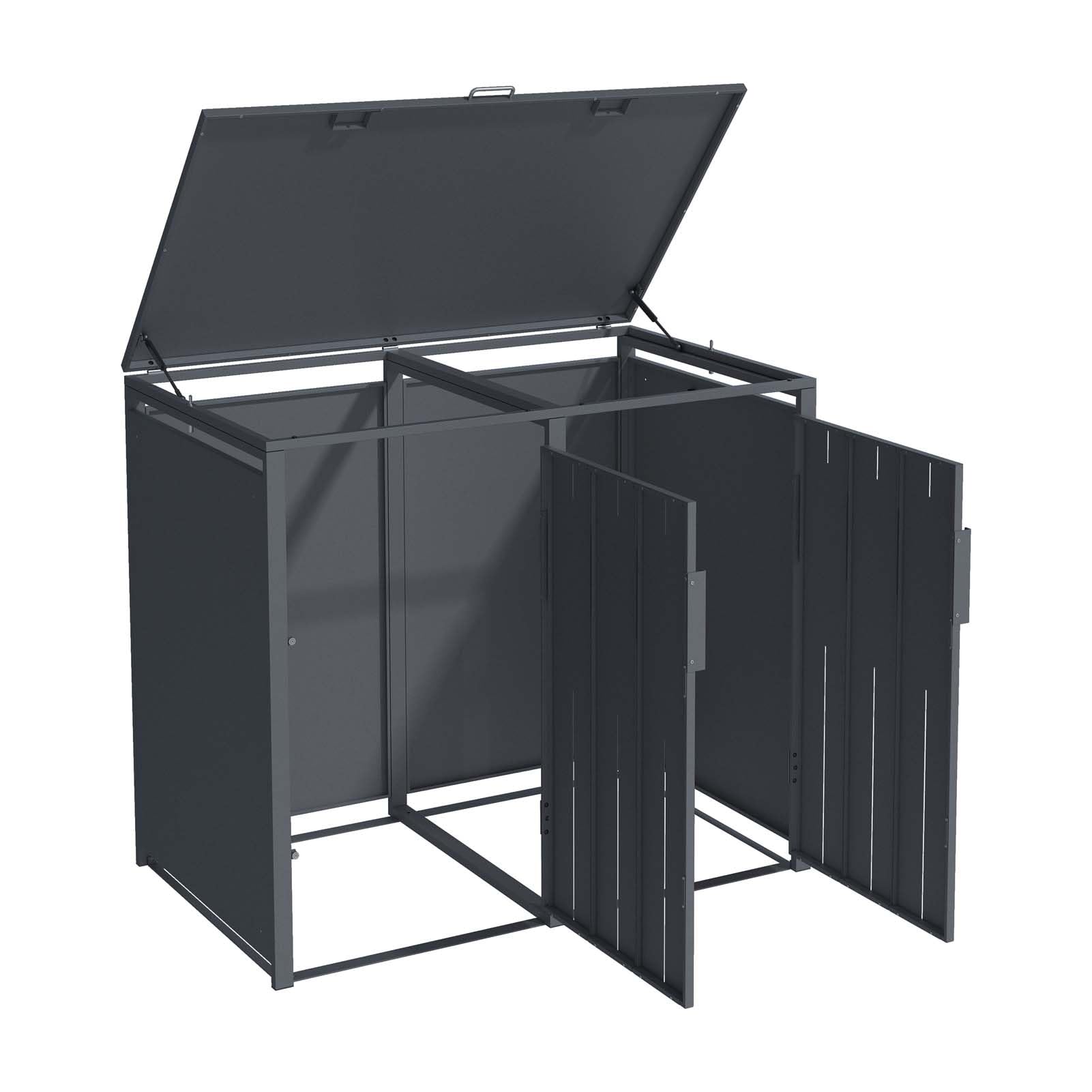 SCHARTEC® SMBS4-2 Lot de 2 boîtes à poubelles anthracite avec design en bois foncé, 1 couvercle, 2 tonnes, utilisation à une main, 240 l, protection contre les regards indiscrets