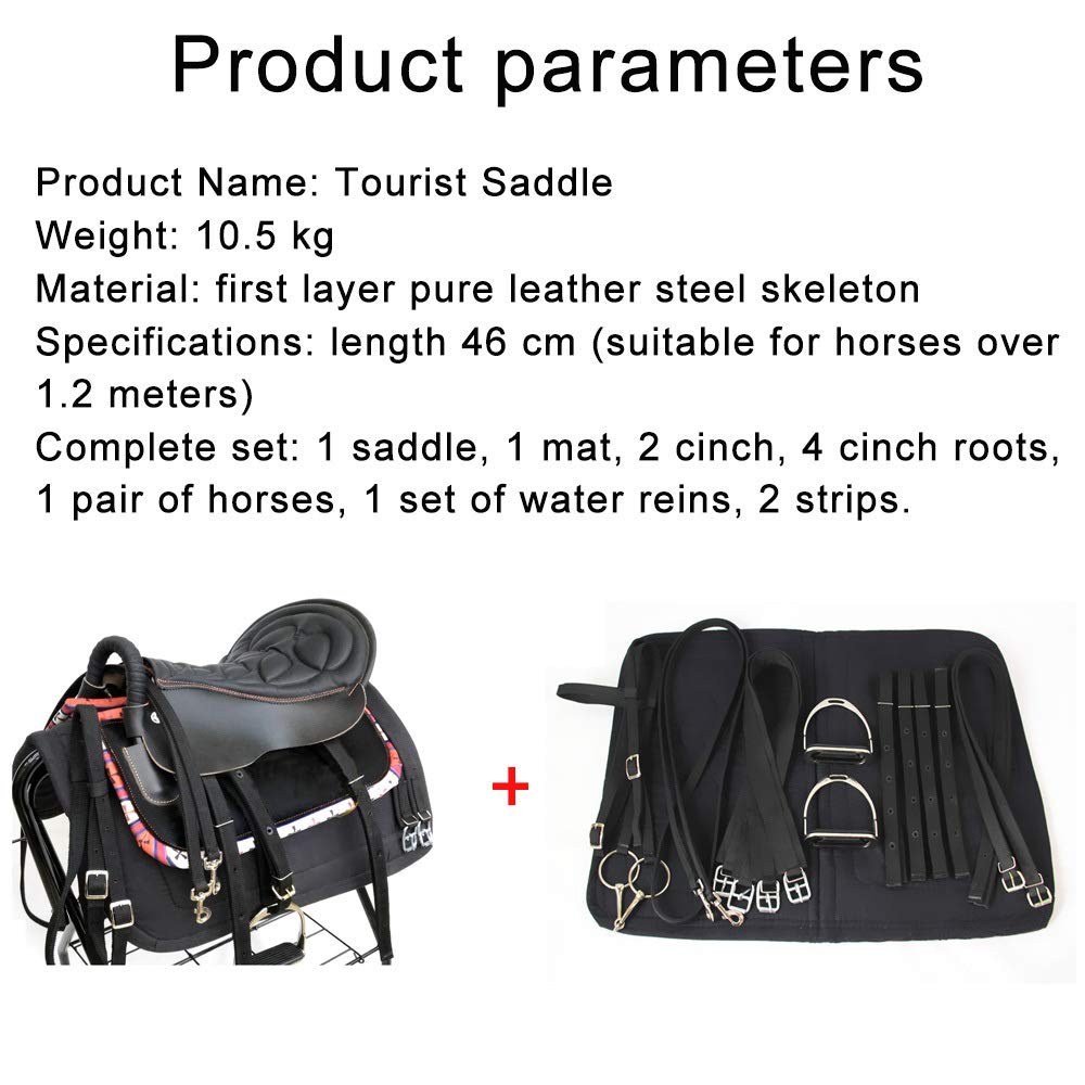 CLBING Cavallo da Sella Turisti con Maniglie con Sella in Cuoio Sella Esercito Sella Cavallo da Sella Completo Forniture Equestri,Black