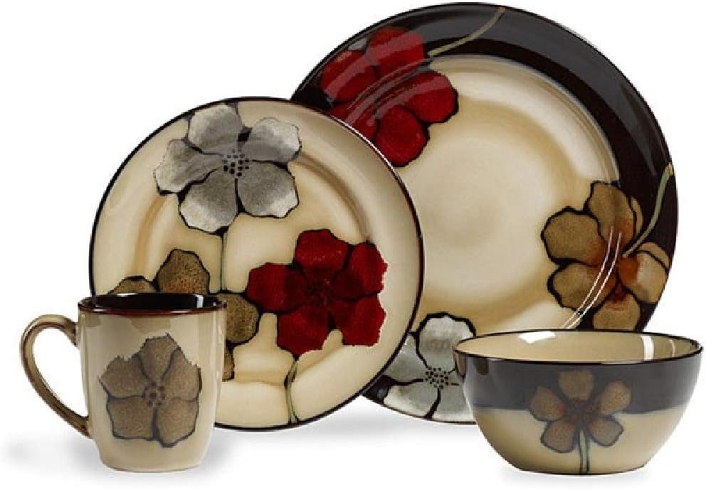 16 Piece Round Traditional Floral Stoneware Dinnerware