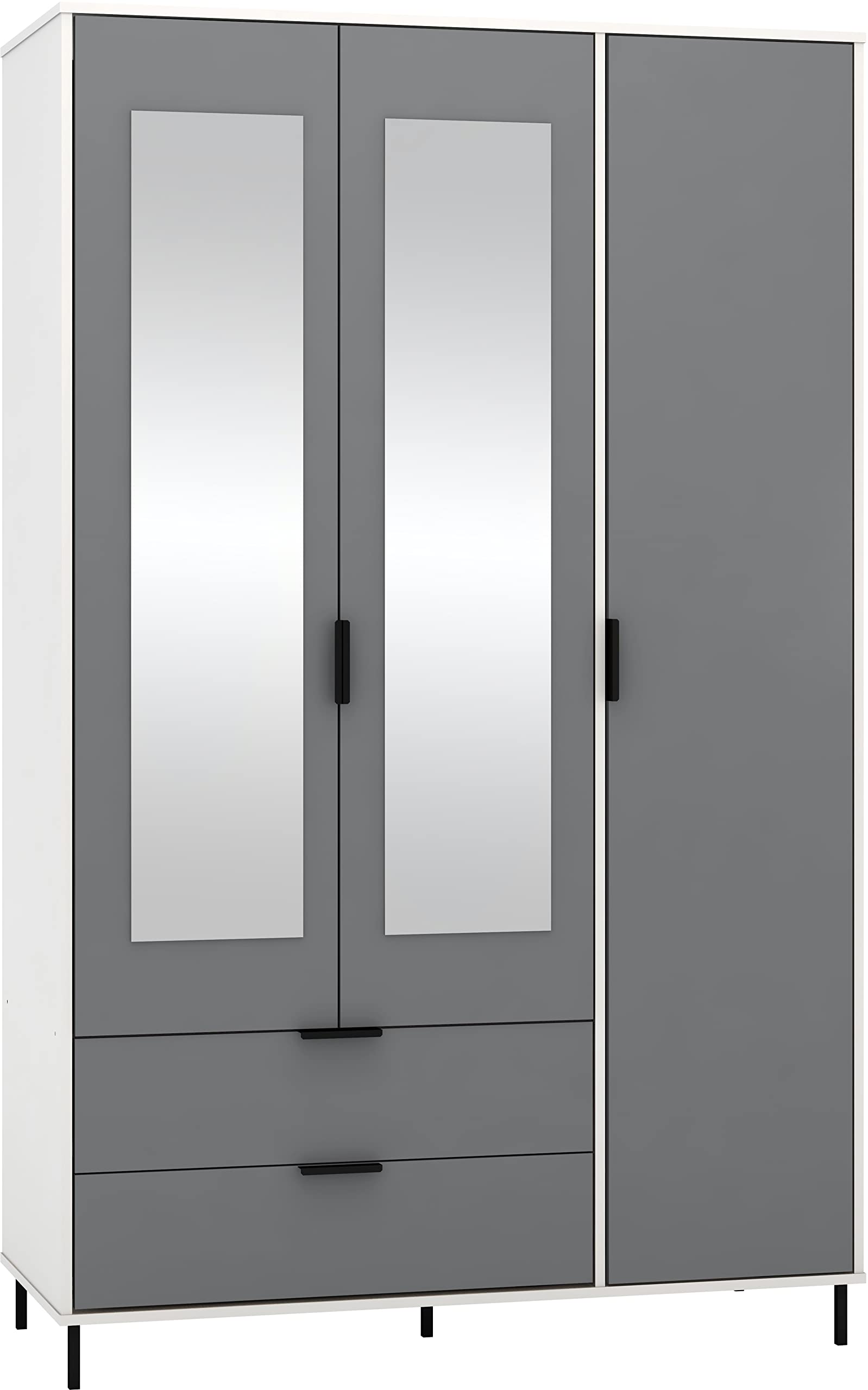 Madrid 3 Door 2 Drawer Mirrored Wardrobe - Seconique - Glossy White & Grey