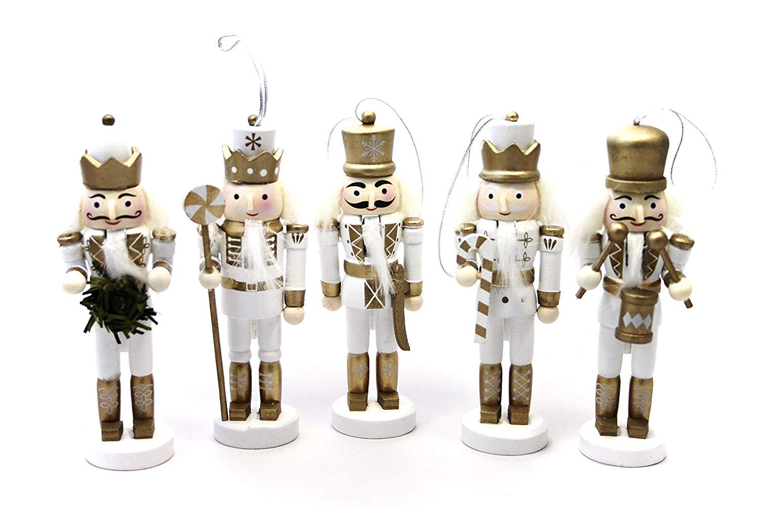 Premier White Decorations Set Of 5 Nutcracker 11 Centimeter Tree Decorations Boxed Gold