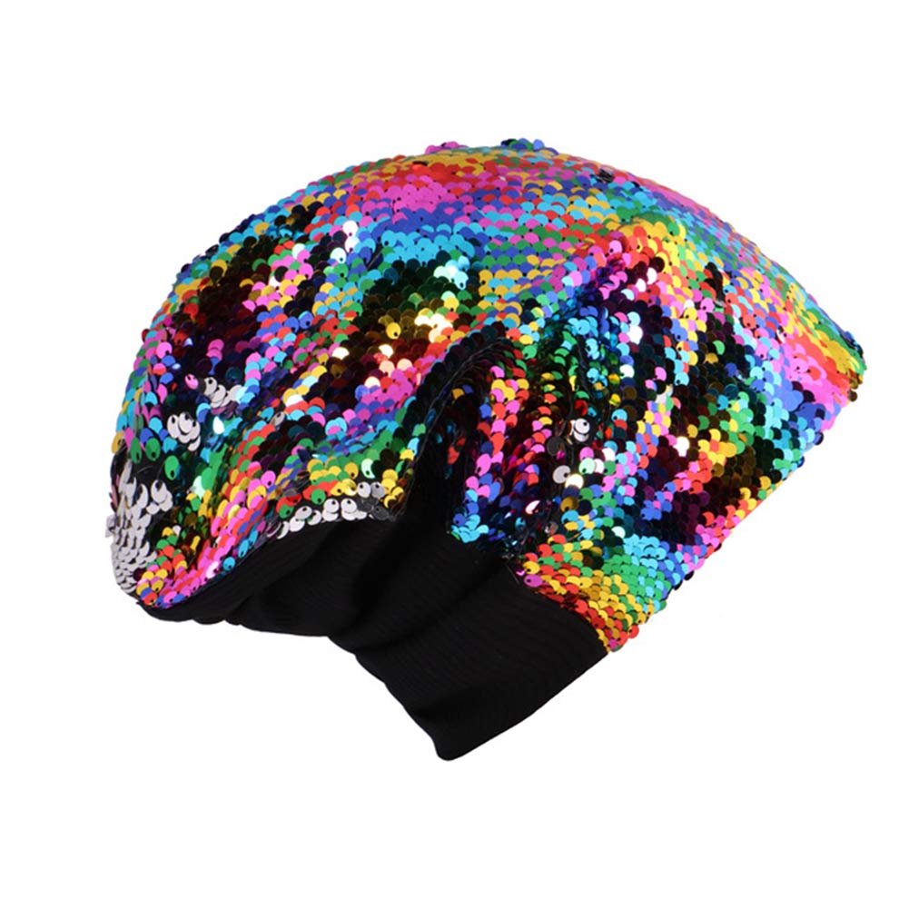 Eilova Orityle Women Glitter Slouchy Beanie Hat Reversible Sequins Trubans Baggy Skull Cap Hats