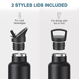 Arslo Stainless Steel Double Wall Water Bottles 17 Ounce, Vacuum Insulated Bottle With Straw Lid, Insulated Water Bottle Keeps Water Cold for 24 Hours, Hot for 12 Hours, Hiking, Sports