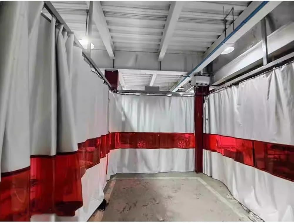 JvFbjLF Silicone-coated Flame Retardant Blanket, Industrial Partition Curtain With Red Viewing Panels For Homes And Workshops(5.5X3M)