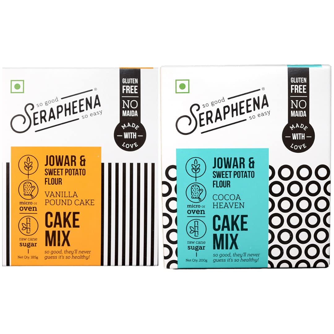 Vanilla Cake Mix, 185g and Chocolate Cake Mix, 200g | Jowar and Sweet Potato Flour, Gluten Free, No Maida, Quick and Easy to Make | Pack of 2