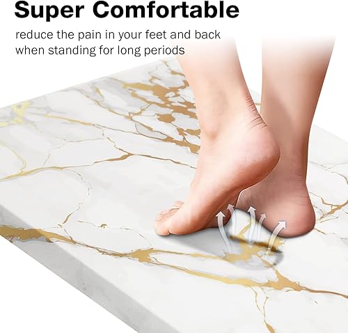 Miniatura 3 de Tapetes antifatiga para cocina, acolchados, antideslizantes, geométricos, de mármol, impermeables, para estar de pie, en blanco y negro, para suelo,