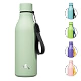 Insulated Water Bottle with Strap,18 oz Double Wall Stainless Steel Vacuum Bottles Metal Water Flask,Macaron Green