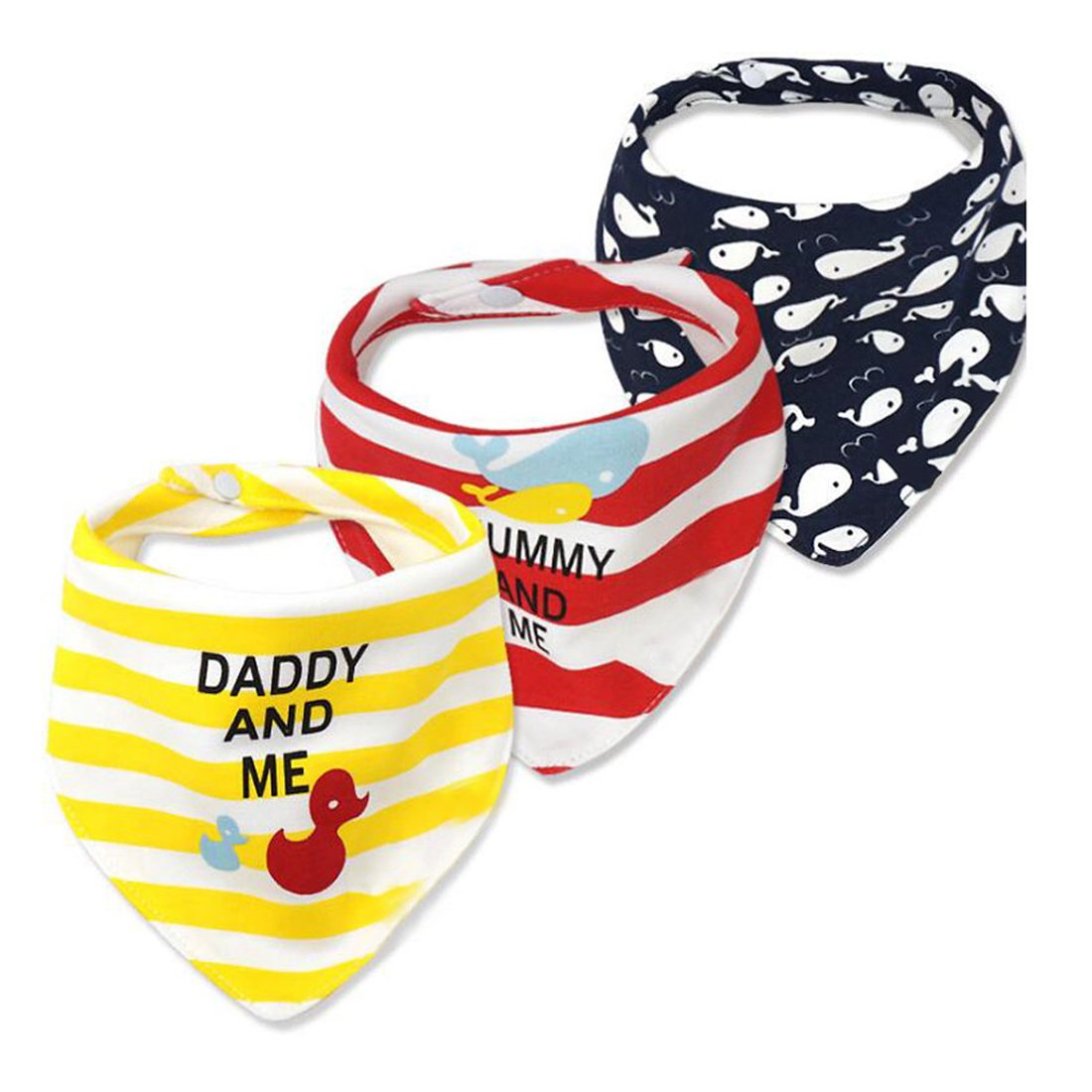 Cuteon Unisex Infant 01Ducks Baby Drool Bibs, 3-Pack Absorbent Cotton, Triangle Bib With Snaps Gift For Boys & Girls