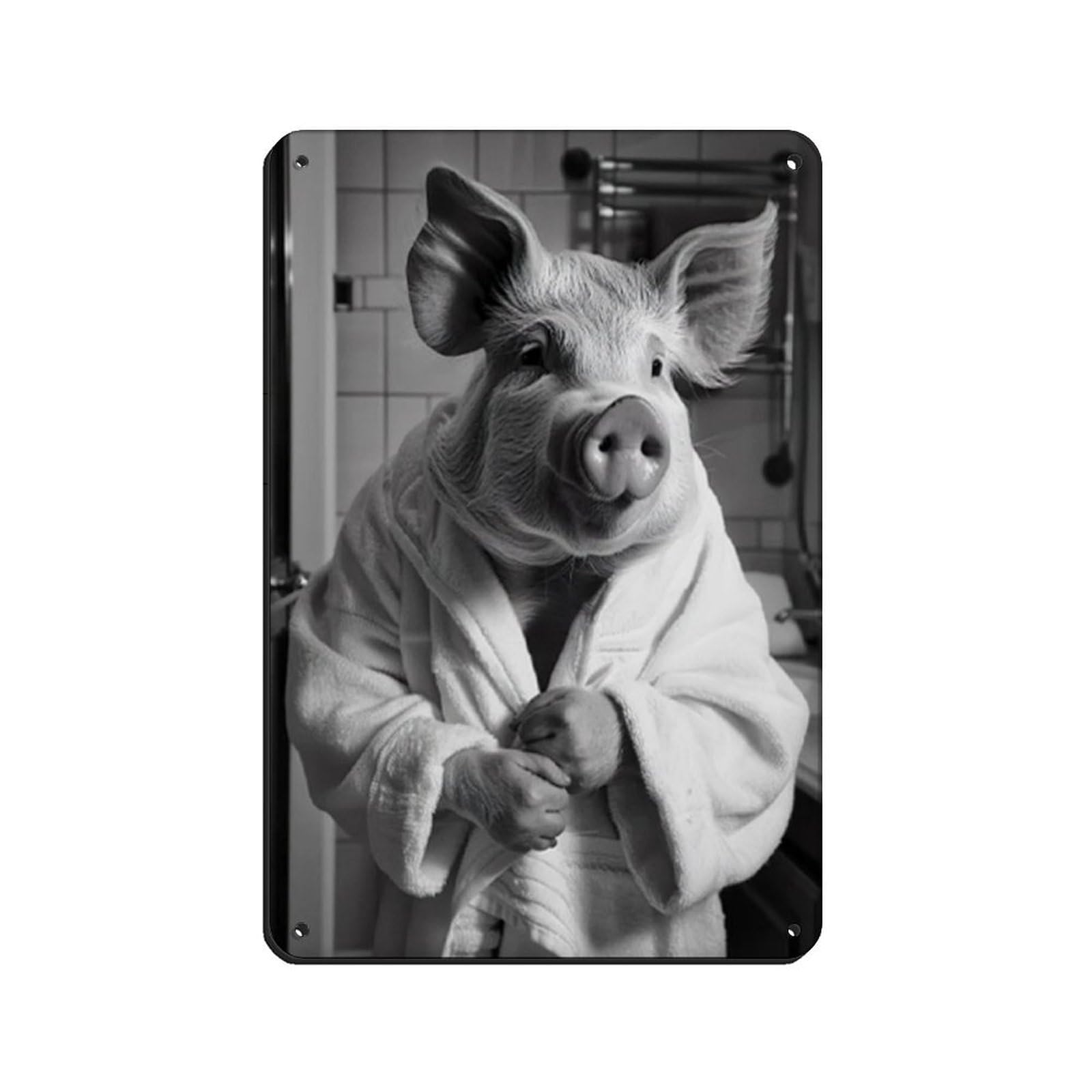 Pig in A Bathrobe, Funny Bathroom Art (3) Tin Sign Vintage Metal Pub Club Cafe Bar Home Wall Art Decoration Poster Retro 8x12inch(20x30cm)