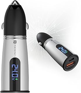 Portronics Car Power Armour 55.5W Fast Car Charger with Emergency Glass Breaker, 33W Type-C PD, 22.5W USB-A Port, LED Disp Price In India
