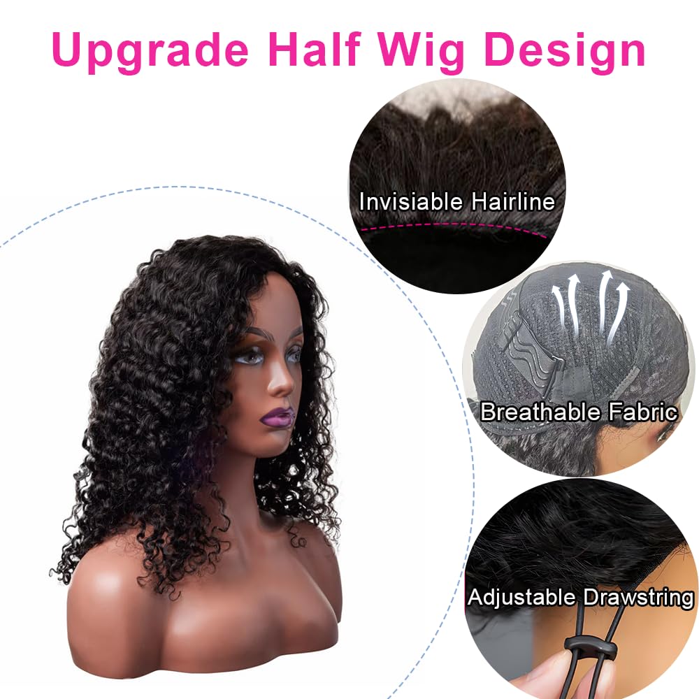 Parrucca riccia con capelli umani 3 in 1, senza cuciture, senza colla, con coulisse, densità 200, parrucca per principianti per donne nere, onda profonda, colore naturale 71 cm