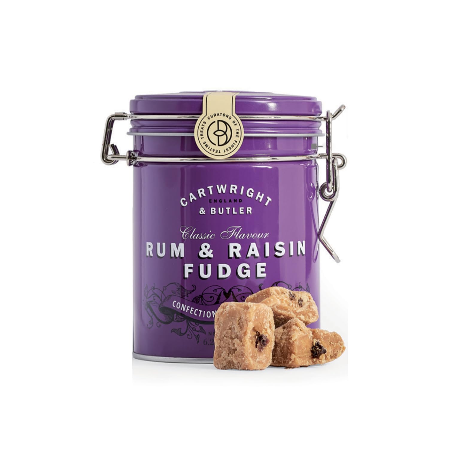 Cartwright & Butler® | Fudge Morbida Uvetta Imbibita | Raisin Fudge Inglesi Lattina | Chocolate Fudge Contenitore Metallo - 175 Gr | Morbide Caramelle Mou Uvetta Imbibita
