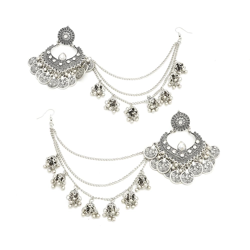Bollywood Jhumka Jhumki Earring for Women Long Tassel Bohemian Beads Dangle Drop Fashion Chandelier Dangling Stud Earring Traditional Bell Ethnic Gypsy Style Oxidized Indian Jewelry Gift