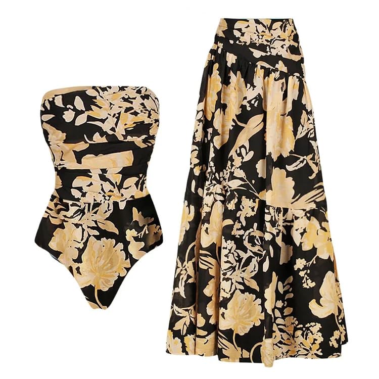 Image of AARAM Stylish Premium Women's One Piece Swimsuit with Cover Ups Wrap Skirt Sarong Floral Print Monokini Tummy Control Swimwear, Printed Costume Women Beach Wear