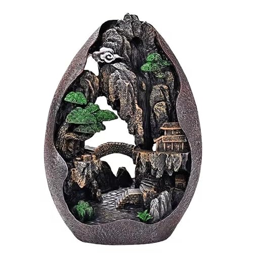 Quemador de incienso decorativo de cascada de reflujo, diseño de escena de montaña asiática, decoración del hogar de resina