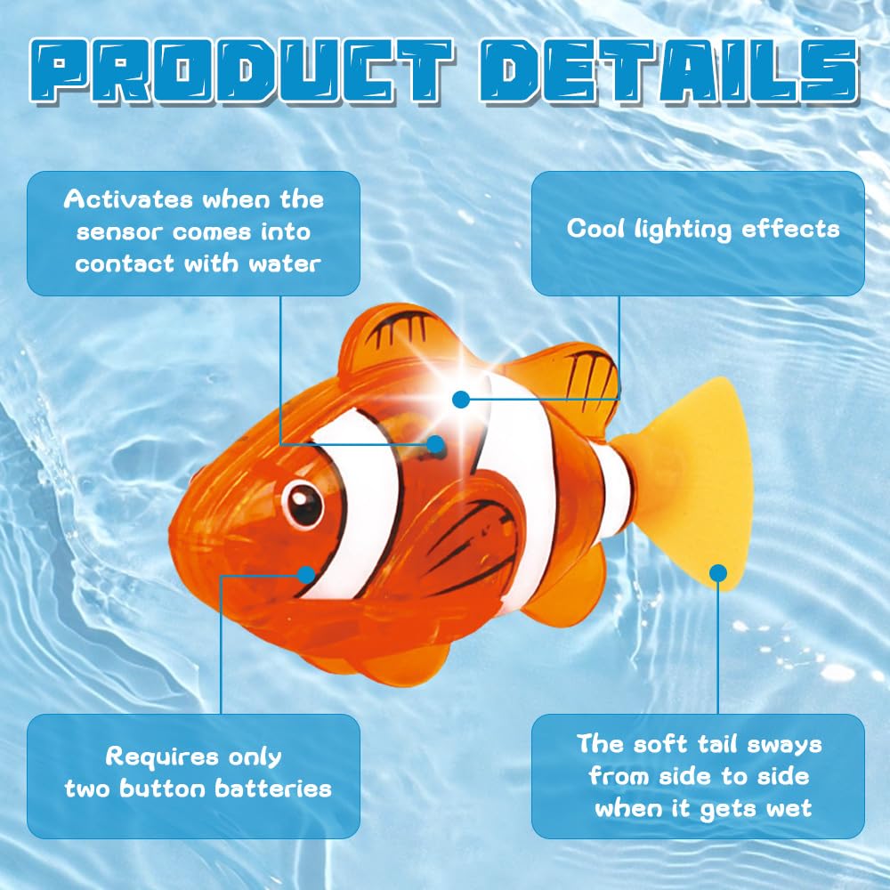 Robo Fish - 6 pesci robotici elettronici per animali domestici, con pesci galleggianti luminosi, giocattoli riutilizzabili per animali domestici, piscina, vasca da bagno, acquario
