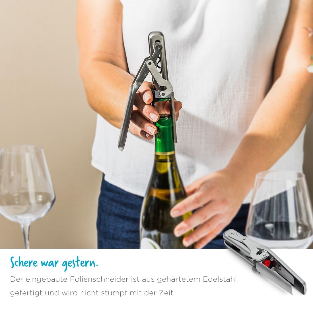 Dreamfarm WINOPEN Korkenzieher, Teflon-Spirale, Folienschneider, Silber | kompakter Weinöffner, hochwertiger Edelstahl, für natürliche und synthetische Korken, leichtes Gewicht 175 g