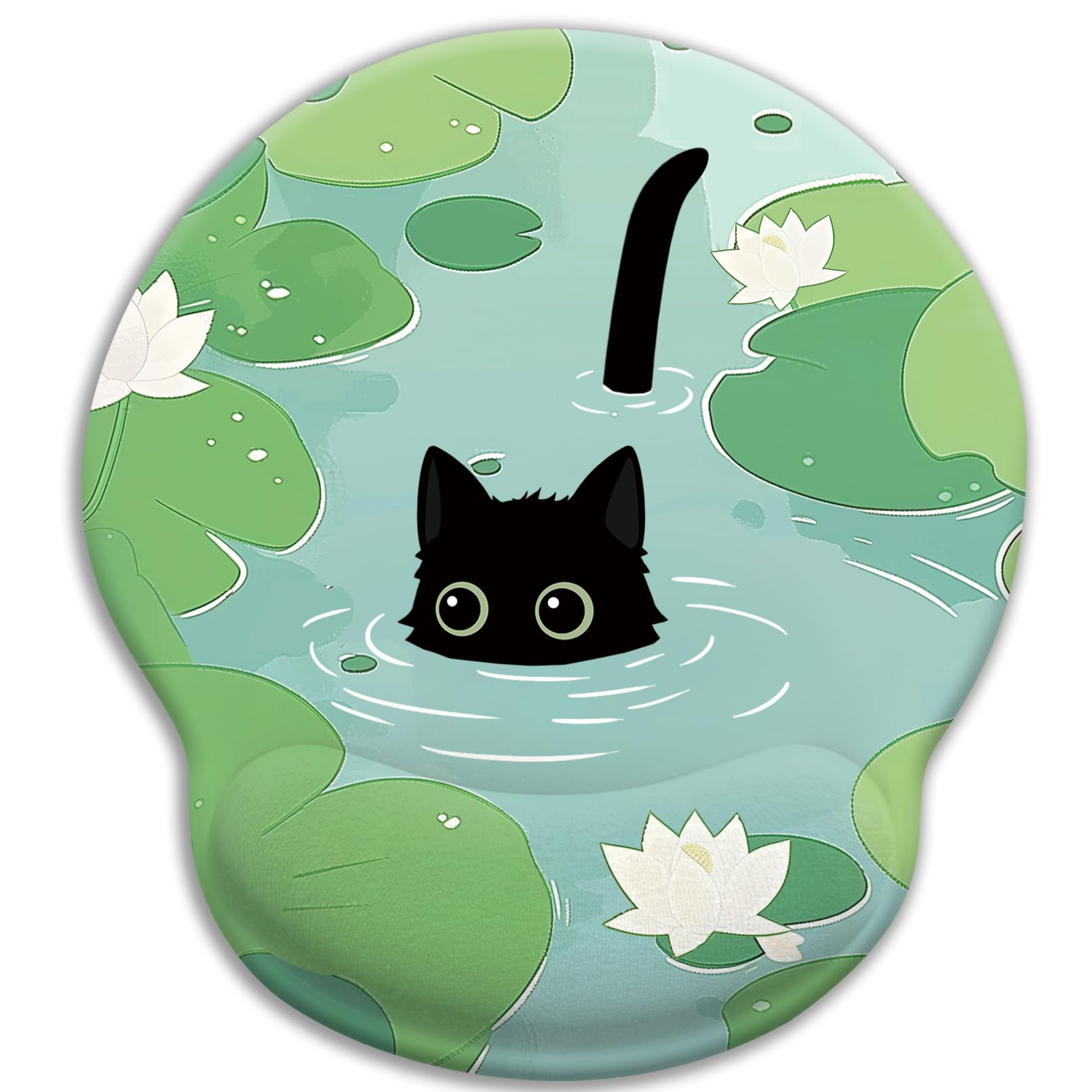 Blusabaca Mouse Pad with Wrist Rest, Cat Lotus Leaf Ergonomic Mouse Pads Wrist Support for Desk, Cute Gaming Mousepad Wireless Mouse Laptop Computer Work Home Desk Accessories Office Supplies Decor
