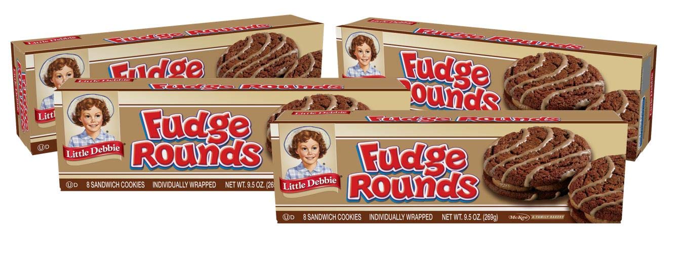 Little Debbie Fudge Rounds, 4 Boxes, 32 Individually Wrapped Cookies, 9.5 oz Box