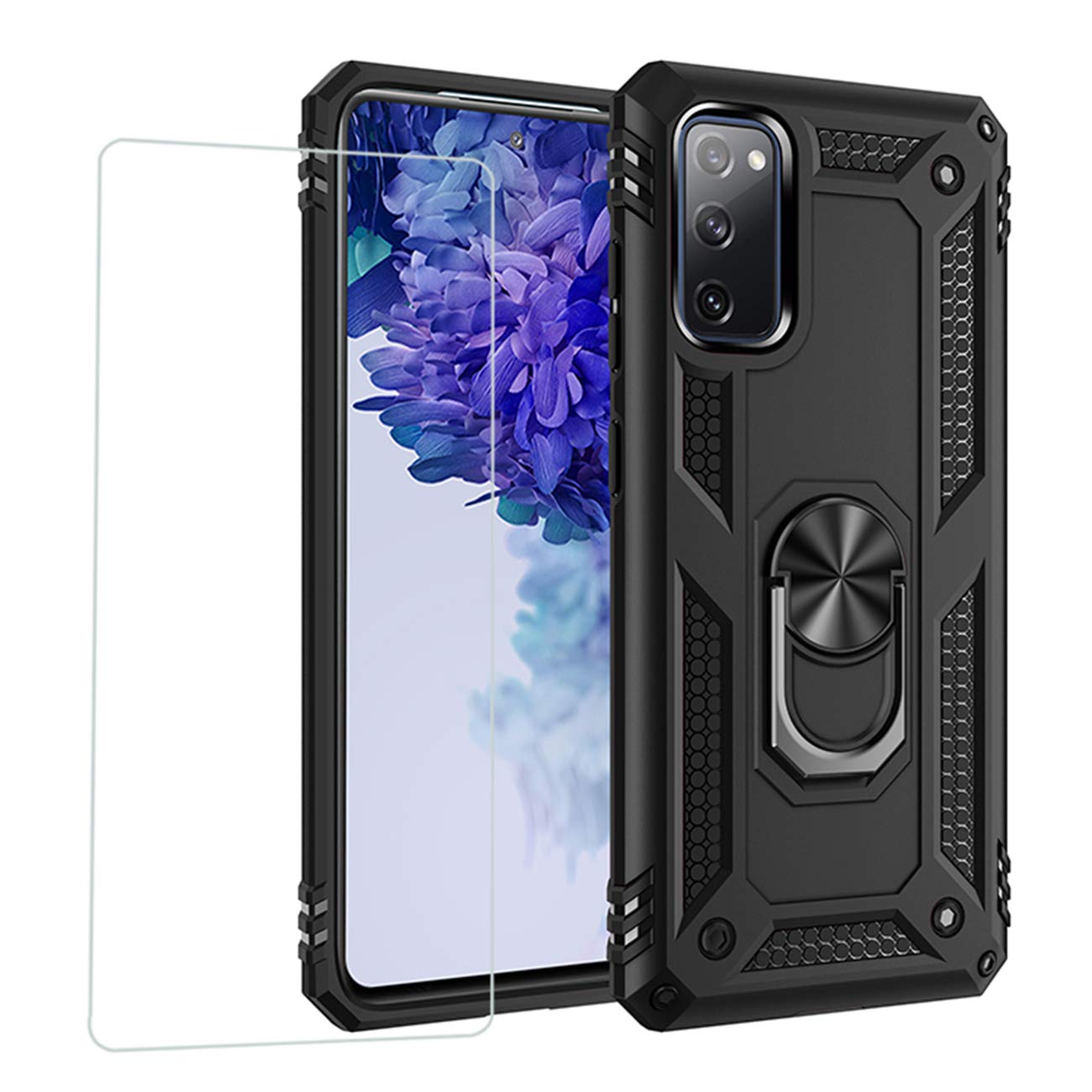 Joytag compatibles para Funda Xiaomi Redmi 9，Carcasa +Cristal Templado Silicona TPU 360 Grados Anillo Giratorio magnético Soporte Caja del teléfono del Coche-Negro — view 32