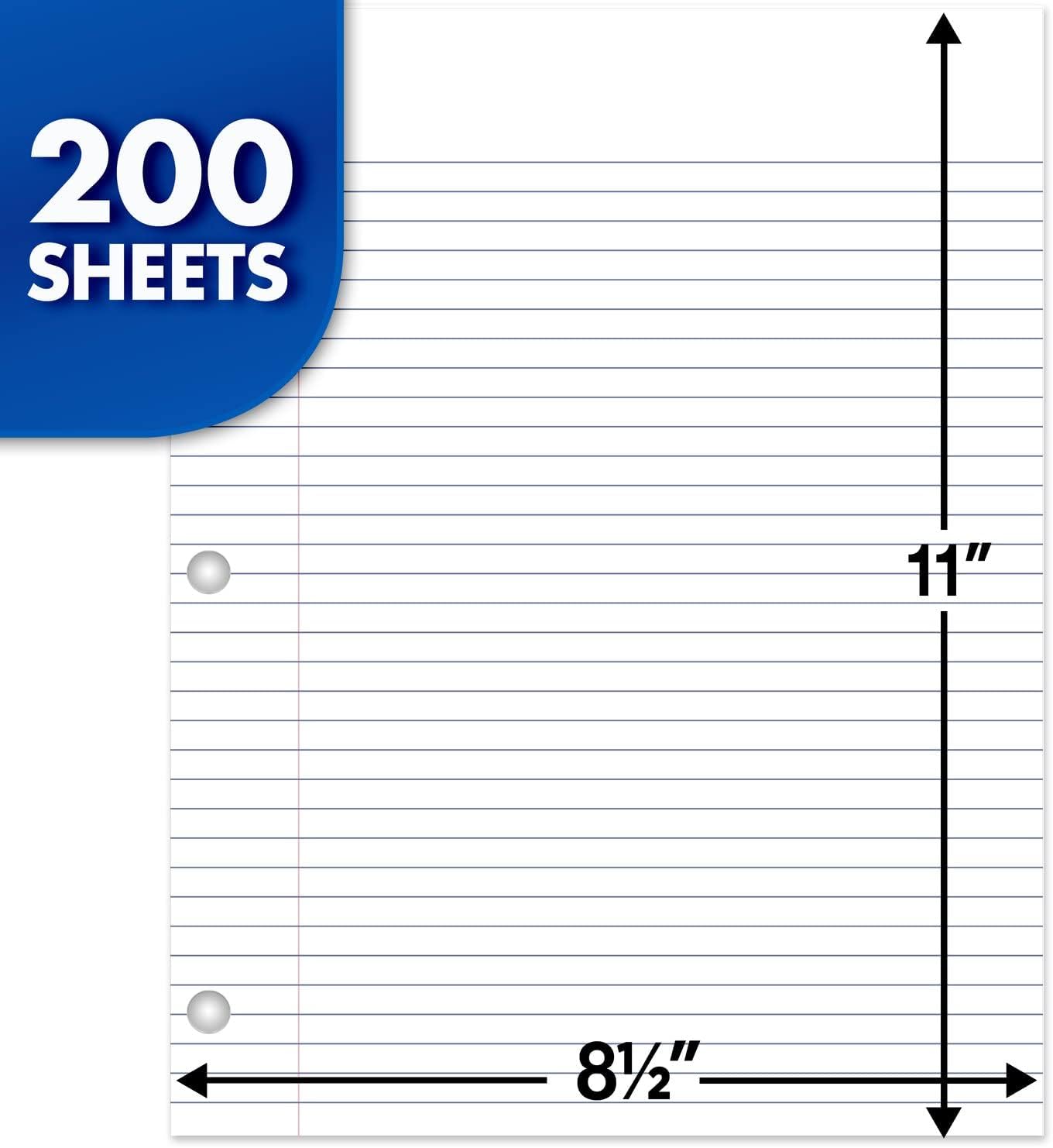Mead Loose Leaf Paper, Filler Paper, College Ruled, 200 Sheets, 11 x 8-1/2 inches, 3 Hole Punched, 3 Pack (73189) : Office Products