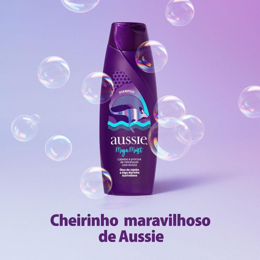 Kit Aussie Mega Moist Super Hidratação Shampoo 180Ml e 3 Minutos Milagrosos 236Ml, Aussie, Roxo
