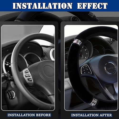 Miniatura 3 de Funda esponjosa para volante, funda universal de 15 pulgadas con diamantes de imitación coloridos para volante de automóvil, protector de volante de