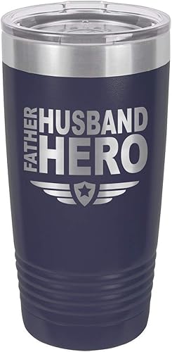 FATHER HUSBAND HERO NAVY Vaso de bebida de 20 oz con pajita Taza de viaje grabada con láser Comparar con Yeti Rambler Idea de regalo papá para el