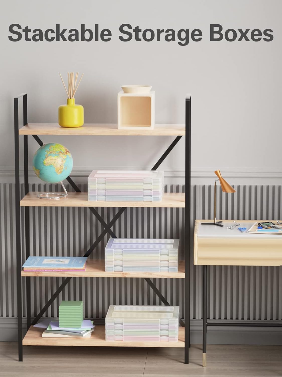 iBune 4-Pack A4 Plastic Paper Organizer Box, Scrapbook Storage for 8.5” x 11” Letter Papers, Portable Document Holder, Photo Storage Box Sticker Art Supplies Organizers, 12.2” x 8.9” x 0.7” Inner Size - Image 7