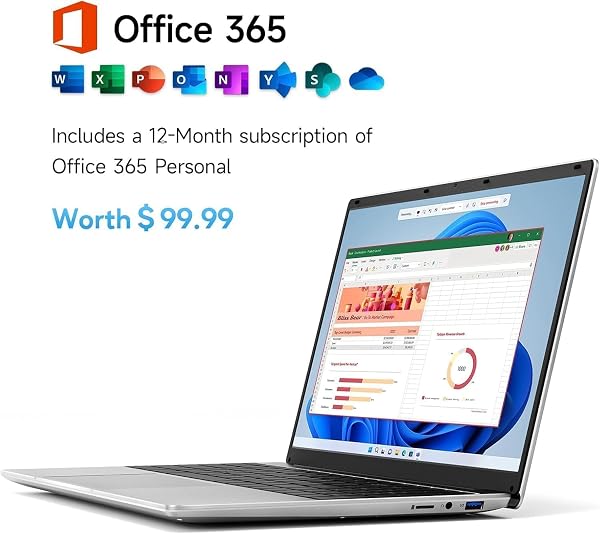 Jumper Laptop 15.6 Inch HD Display, Office 365, 4GB RAM 128GB Storage Expandable 1TB, 4 Cores Celeron, Windows 11 Laptops Computer, Wi-Fi 5, BT4.2, Type-C, Numpad, for Students and Business. - 3