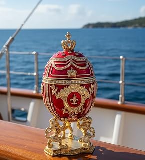 Adornos de huevo de Fabergé hechos a mano, color rojo rubí, estilo Fabergé esmaltado, caja decorativa con diamantes de cristal austriaco de oro de 24 quilates, regalo de cumpleaños para ella
